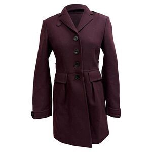 Burberry Brit Single-Breasted Short Coat in Burgundy Wool